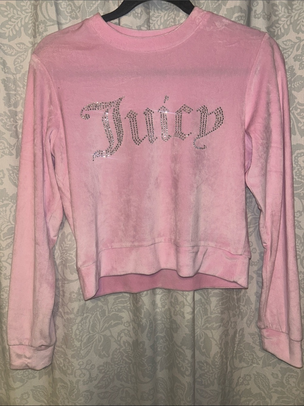 Juicy Couture Pink Velour Rhinestone Logo Cropped Sweatshirt